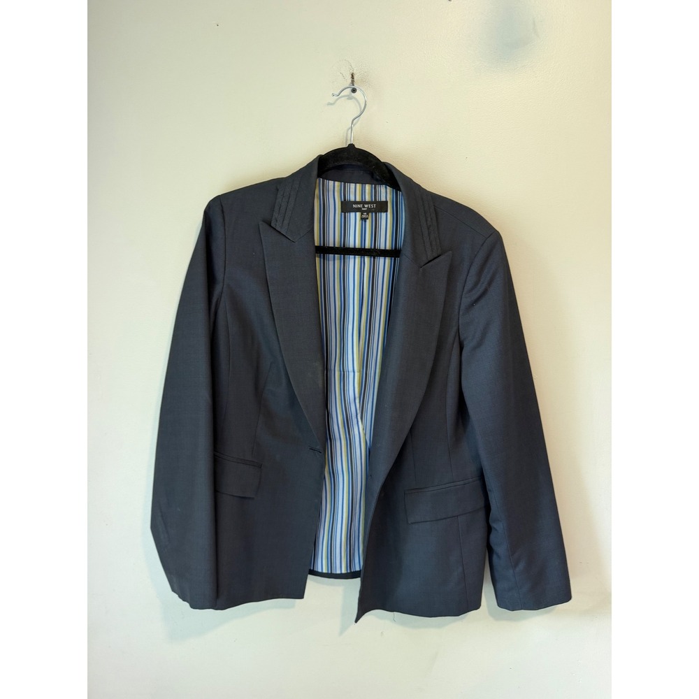 Nine West Suit Womens 14 Charcoal Grey‎ Pleated Lapel Blazer Jacket